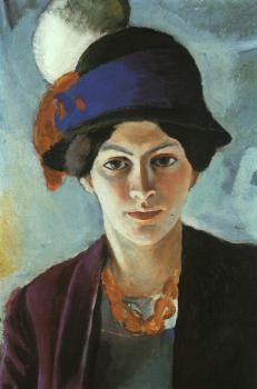 August Macke : Portrait of the artist's wife with a hat